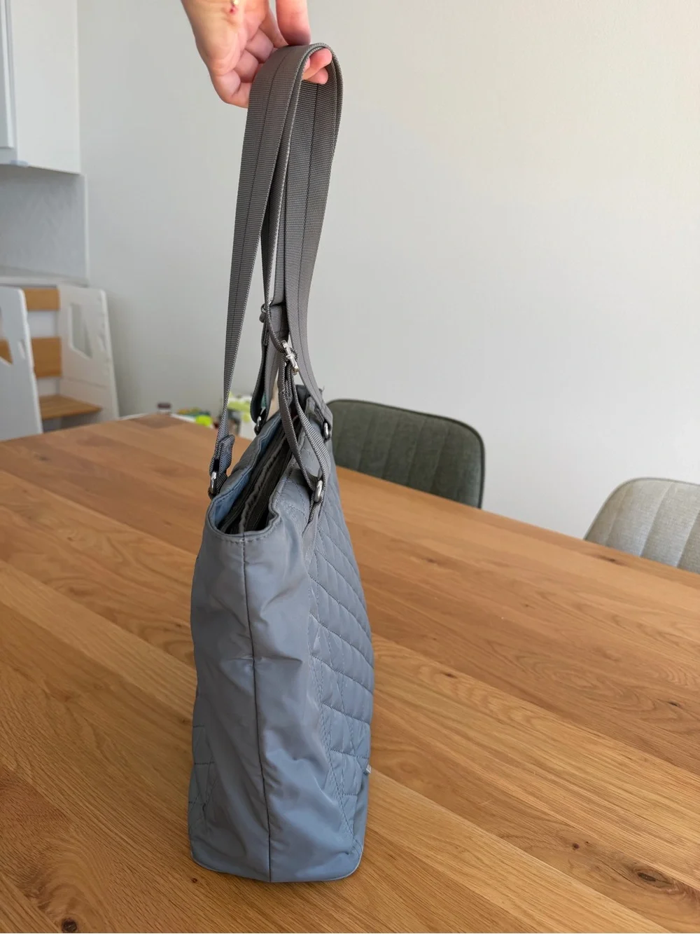 Hedgren Stella Quilted Light Gray Laptop Tote Bag - Stylish Everyday Work Bag